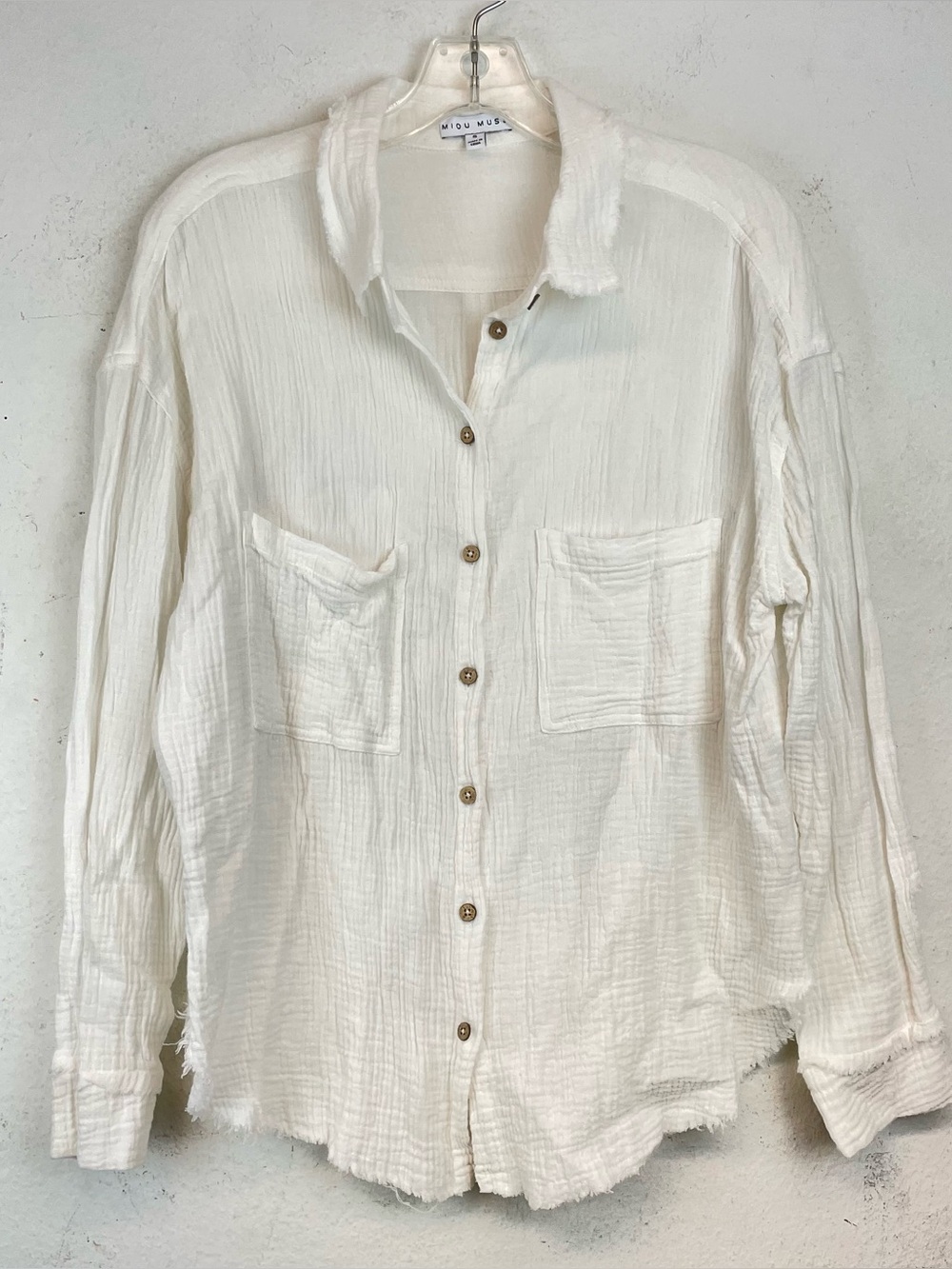 MIOU MUSE White Gauze Button-Up Cotton Gauze Shirt Size S